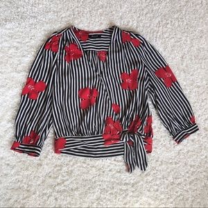 Madewell Floral Striped Wrap Top